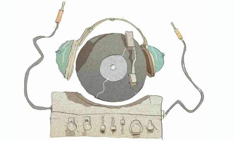 ilustrao mostra picape, disco e cabos formando a figura de um DL