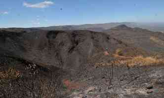 Incndio consumiu parte da Serra do Rola-Moa, uma das 82 ocorrncias em reas verdes protegidas registradas nos primeiros dias deste ms(foto: Jair Amaral/EM/D.A PRESS)