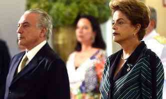 Presidente Dilma e vice Temer, conflitos que agravaram a perda de governabilidade e a instaurao do impeachment.(foto: Antonio Cruz/Agncia Brasil)
