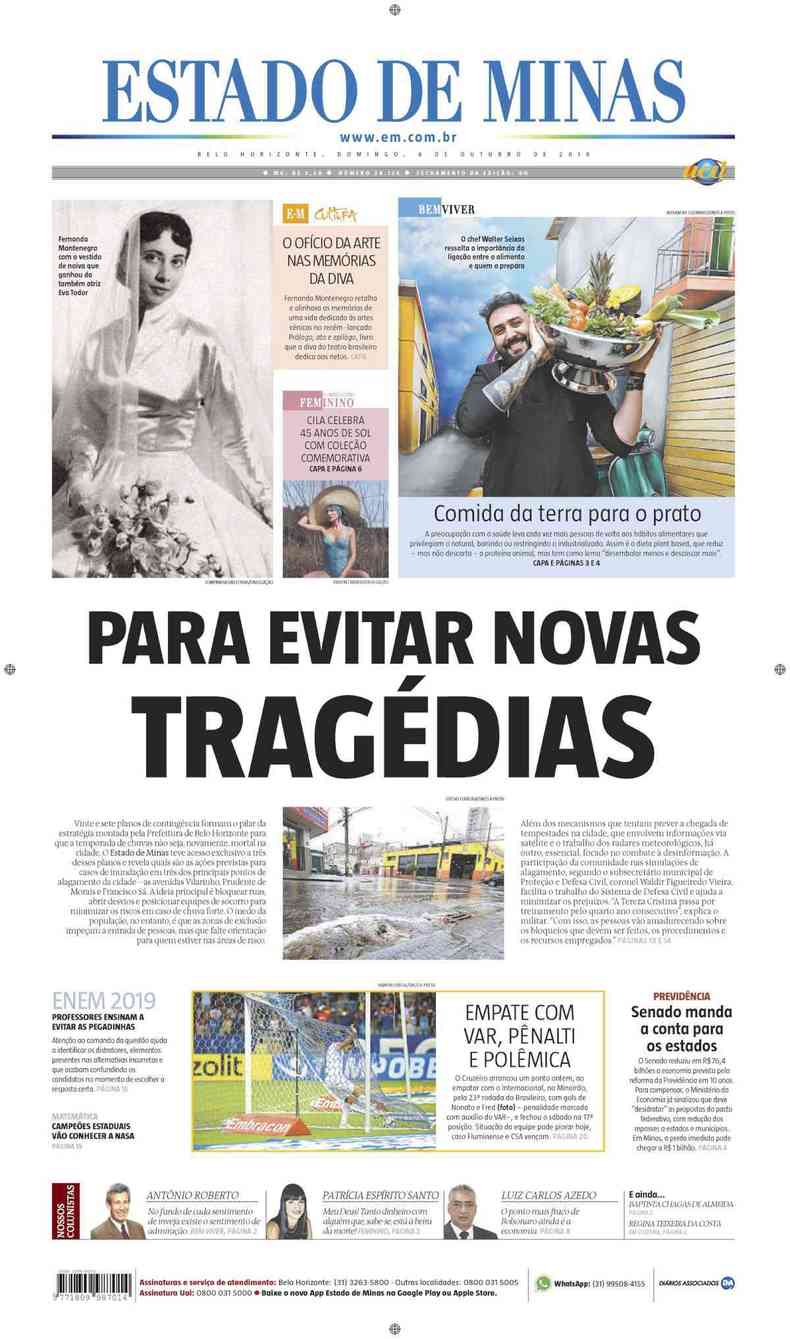 Confira a Capa do Jornal Estado de Minas do dia 06/10/2019(foto: Estado de Minas)