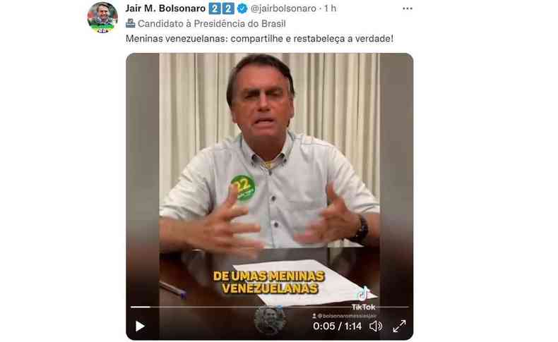 Print de um tweet de Jair Bolsonaro