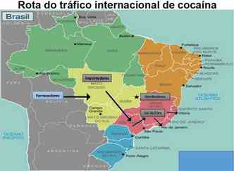 Mapa elaborado pela PF mostra a rota das drogas em Minas Gerais(foto: Polcia Federal/Divulgao)