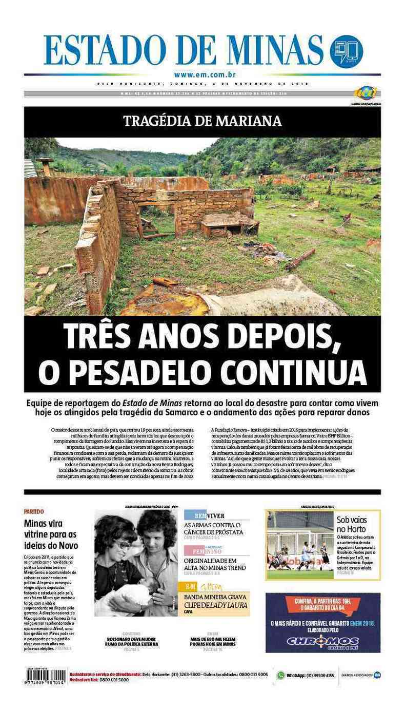 Confira a Capa do Jornal Estado de Minas do dia 04/11/2018(foto: Estado de Minas)