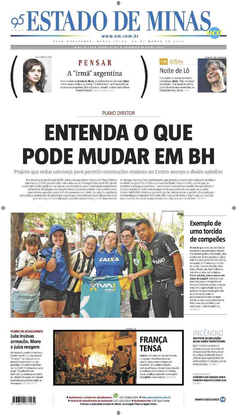 Confira a Capa do Jornal Estado de Minas do dia 24/03/2023