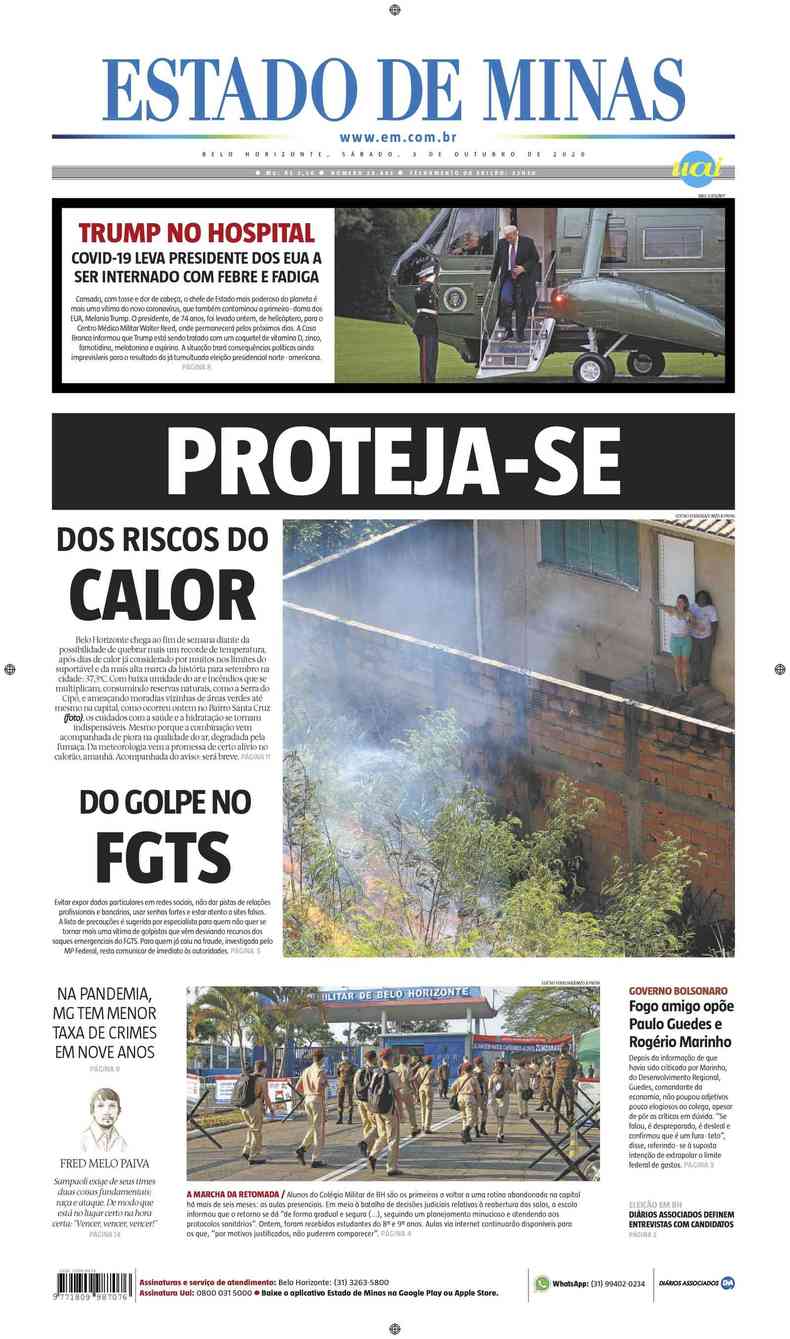 Confira a Capa do Jornal Estado de Minas do dia 03/10/2020(foto: Estado de Minas)
