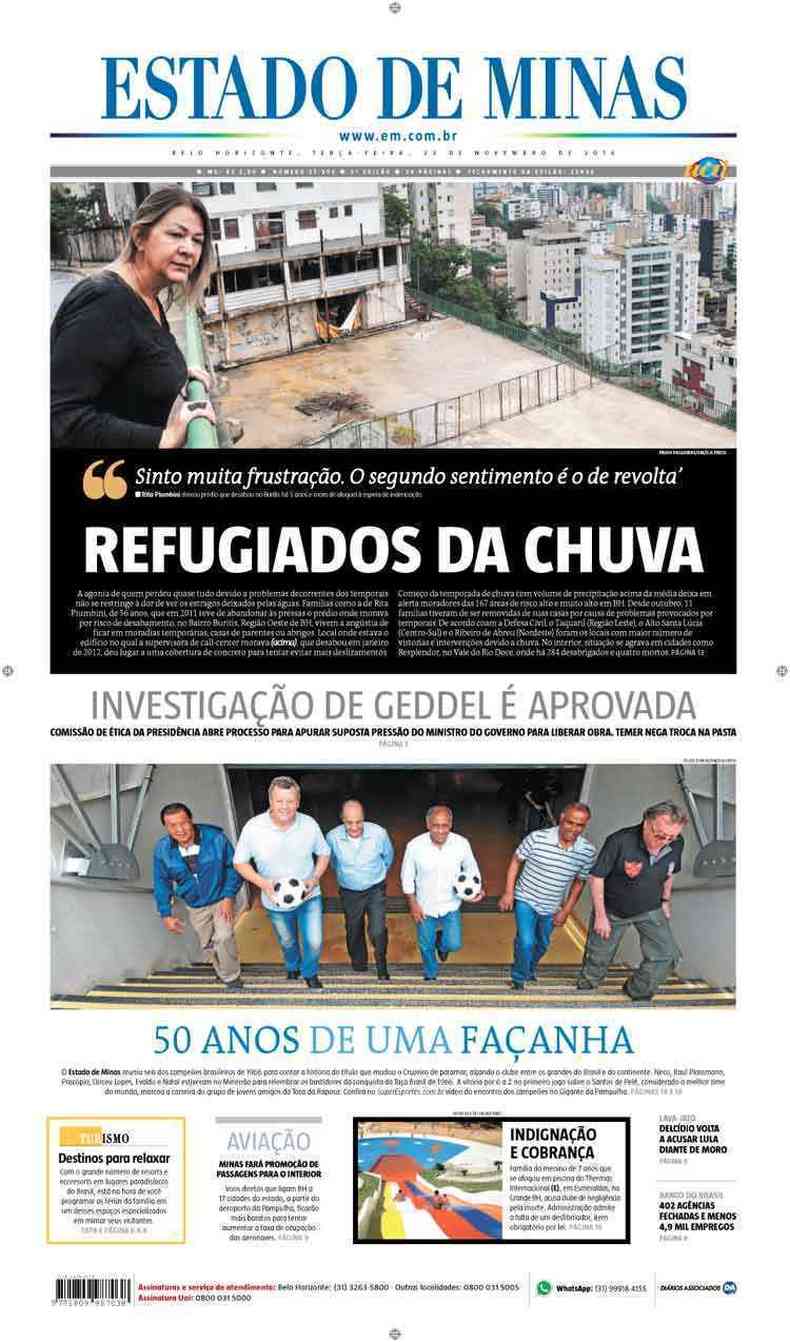 Confira a Capa do Jornal Estado de Minas do dia 22/11/2016