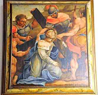 A cruz forma um quadrado com o ngulo superior esquerdo do quadro, dentro do qual est o soldado romano que seria a figura do escultor barroco(foto: BETO NOVAES/EM/D.A PRESS)