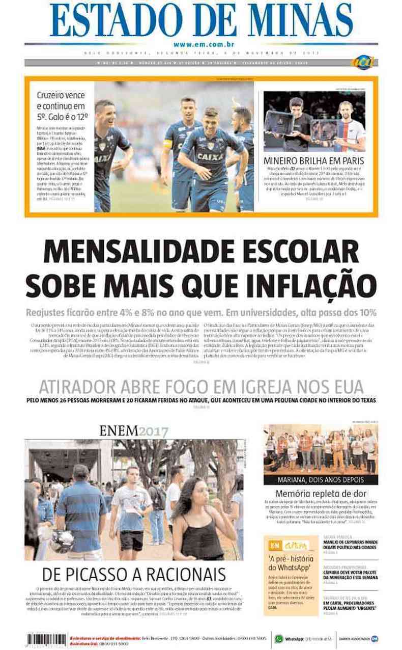 Confira a Capa do Jornal Estado de Minas do dia 06/11/2017