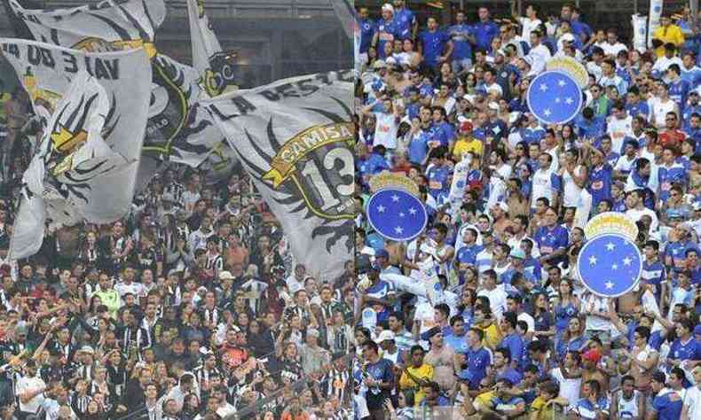Montagem de fotos mostra torcidas do Atltico e do Cruzeiro