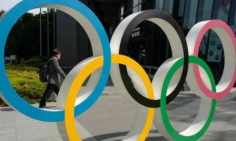 Imagem dos anis olmpicos dos Jogos de Tquio