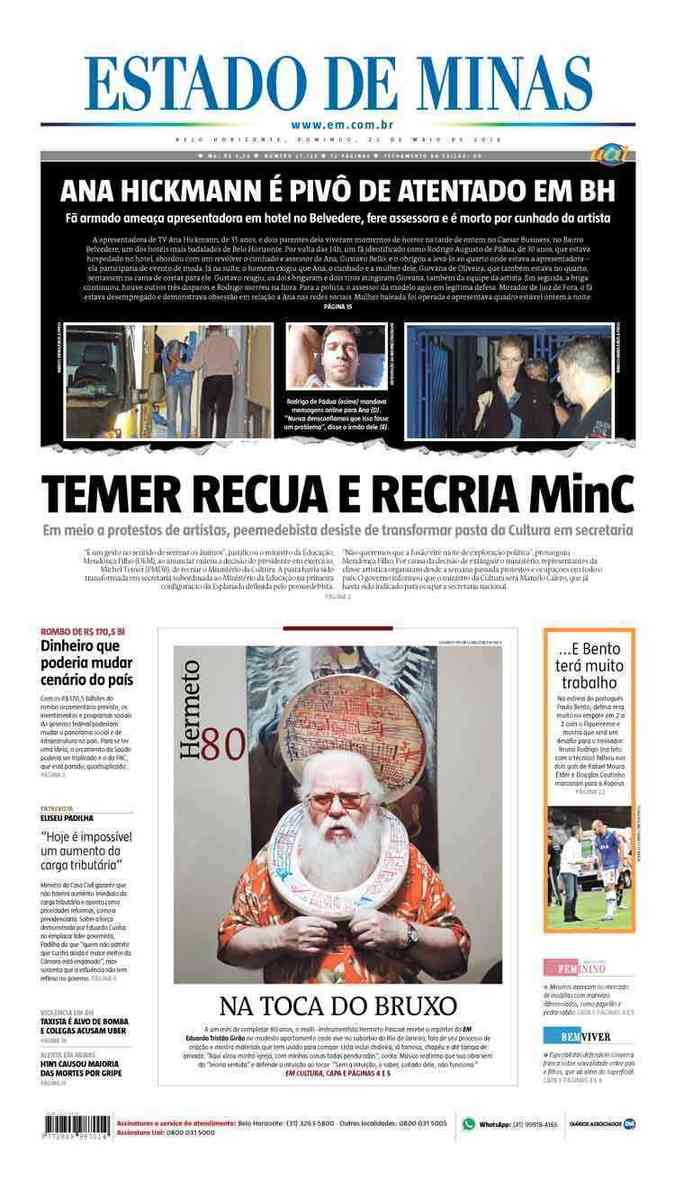 Confira a Capa do Jornal Estado de Minas do dia 22/05/2016