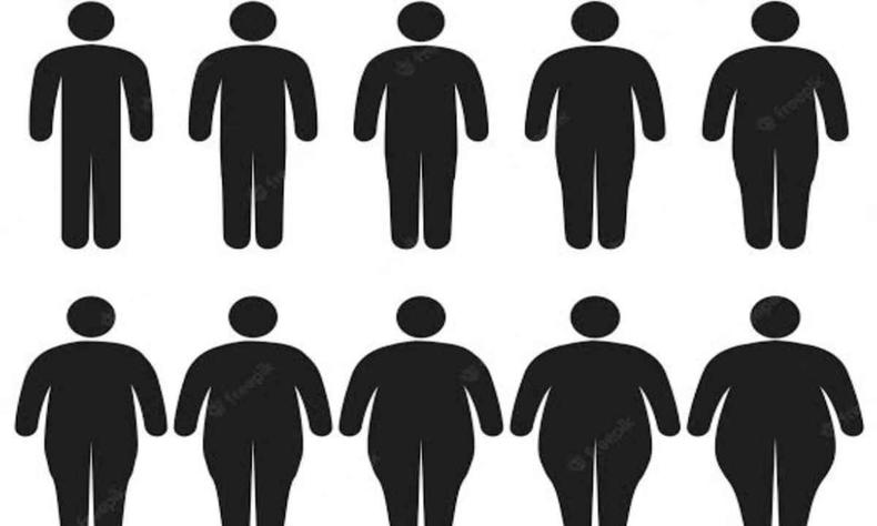 Ilustrao mostra corpos magros, com sobrepeso e obesos