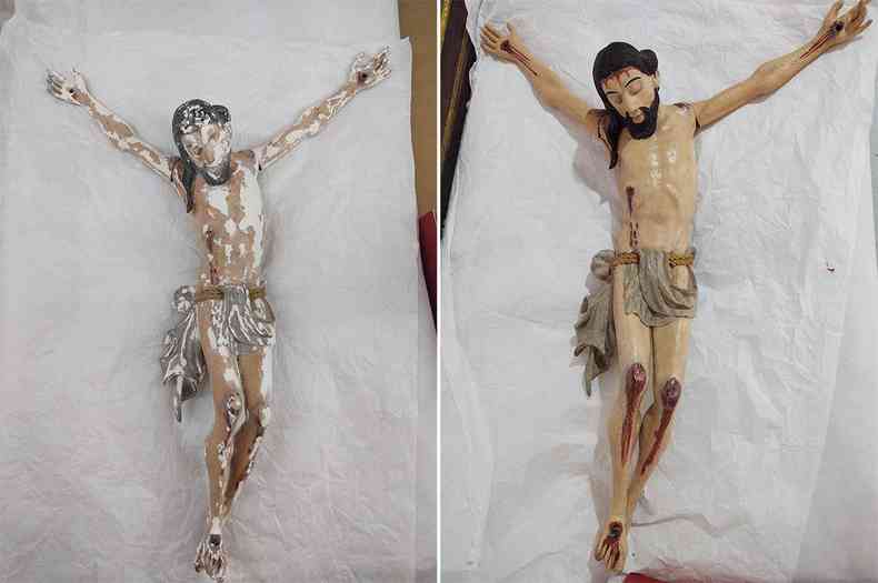 Imagem de Jesus crucificado antes e depois da restaurao