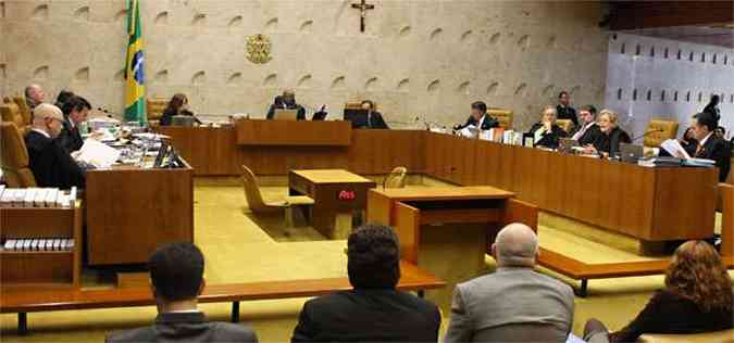 A sesso desta quinta-feira foi suspensa para que os advogados apresentem memoriais sobre o cabimentos dos recursos infringentes. A sugesto foi do ministro Lus Roberto Barroso. (foto: Gervsio Baptista/SCO/STF )