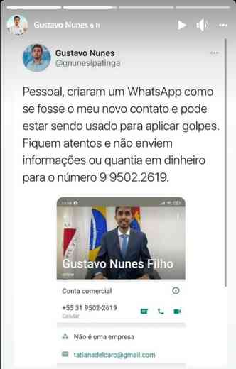 O prefeito Gustavo Nunes fez o apelo e pediu divulgao(foto: Reproduo Facebook Gustavo Nunes)