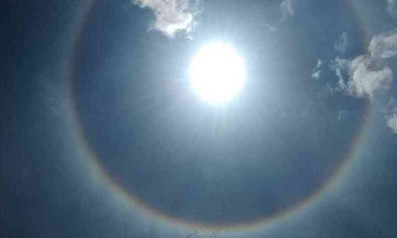 Um circulo em formato de arco-ris ao redor do sol 
