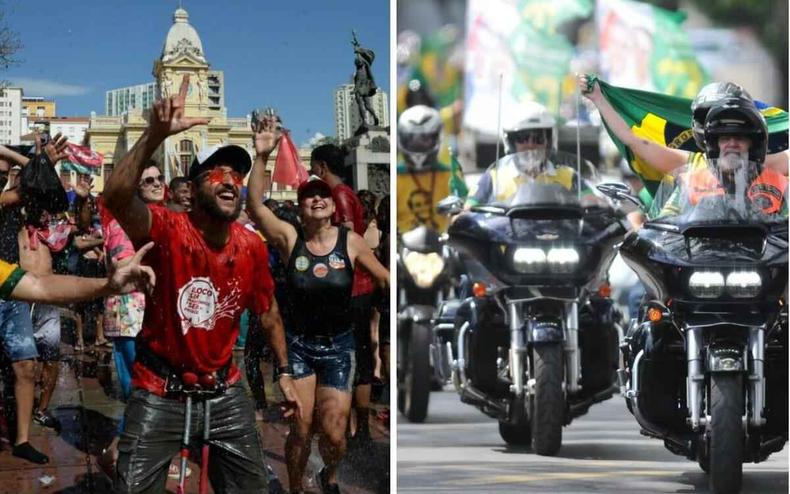 Montagem com apoiadores de Lula e apoiadores de Bolsonaro