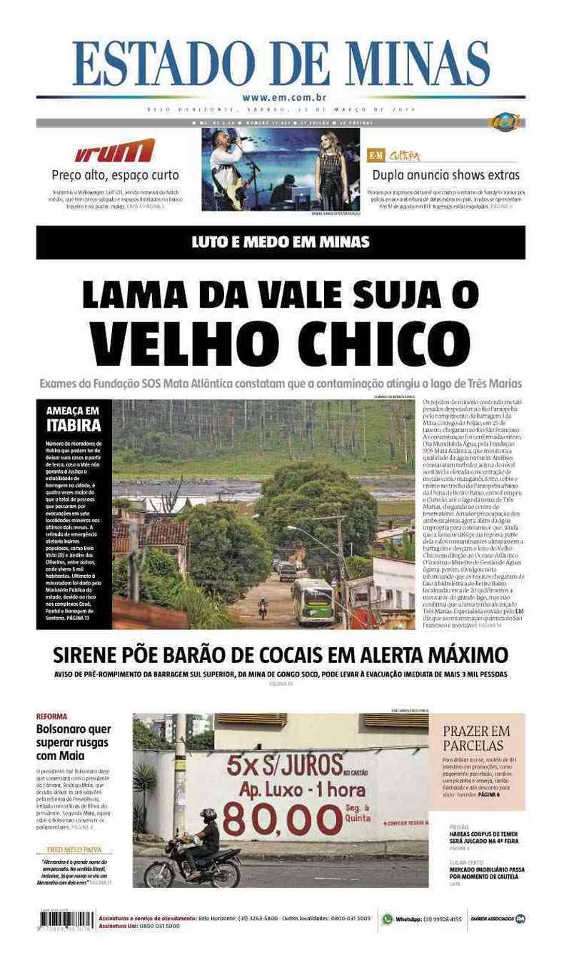 Confira a Capa do Jornal Estado de Minas do dia 23/03/2019(foto: Estado de Minas)