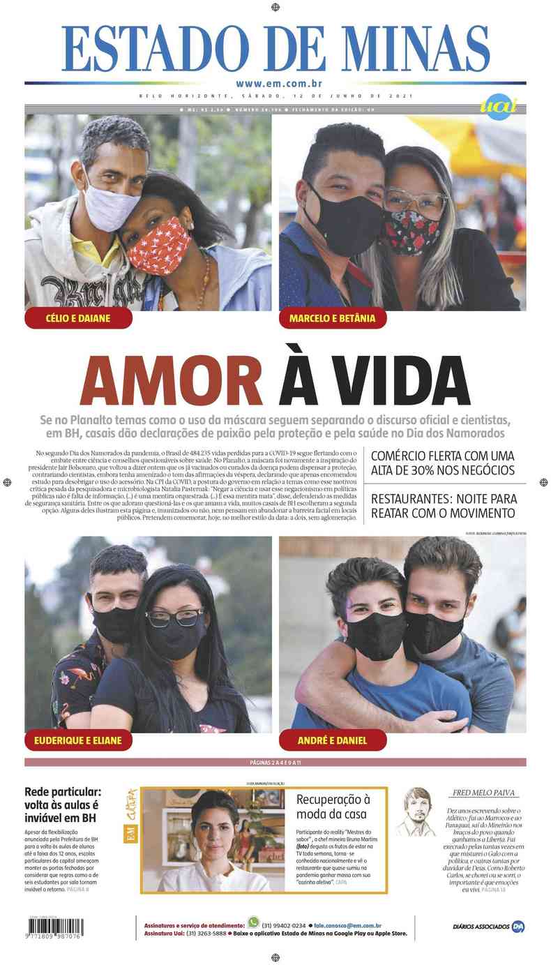 Confira a Capa do Jornal Estado de Minas do dia 12/06/2021(foto: Estado de Minas)