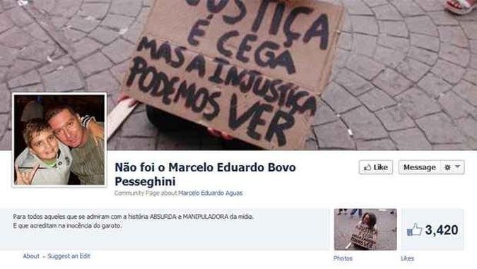Comunidade no Facebook defende a inoc�ncia do garoto de treze anos(foto: Reprodu��o / Facebook)