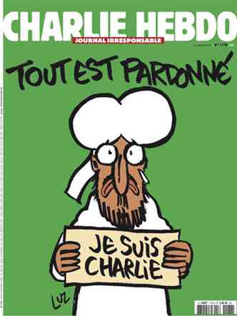 Prxima capa do peridico francs Charlie Hebdo ter a caricatura do profeta Maom, desenhado por Luz(foto: Libration/Reproduo)