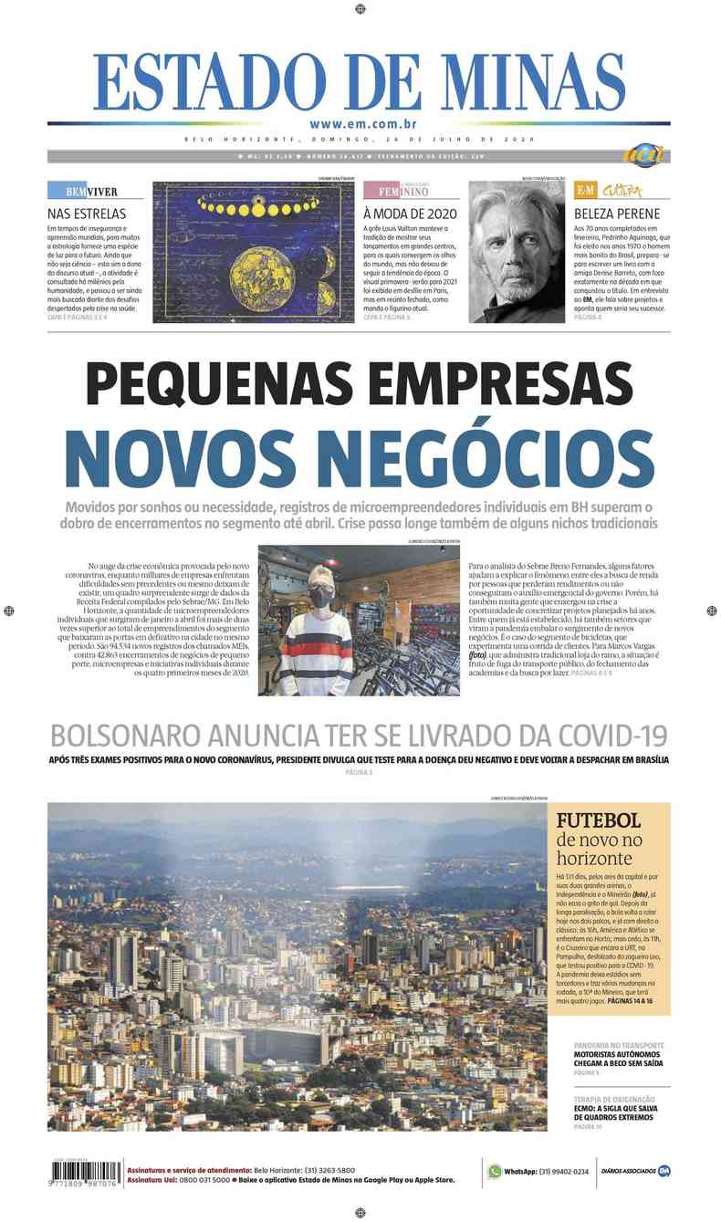 Confira a Capa do Jornal Estado de Minas do dia 26/07/2020(foto: Estado de Minas)