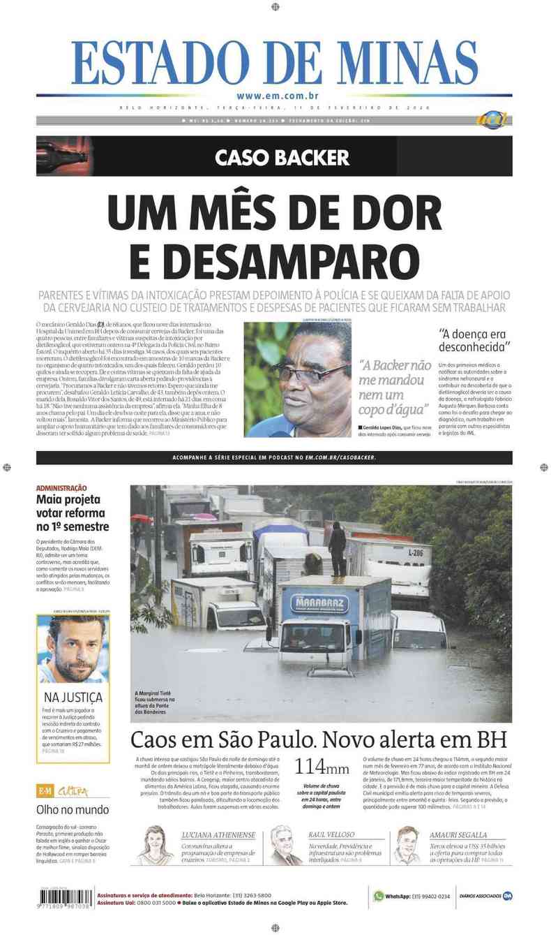 Confira a Capa do Jornal Estado de Minas do dia 11/02/2020(foto: Estado de Minas)