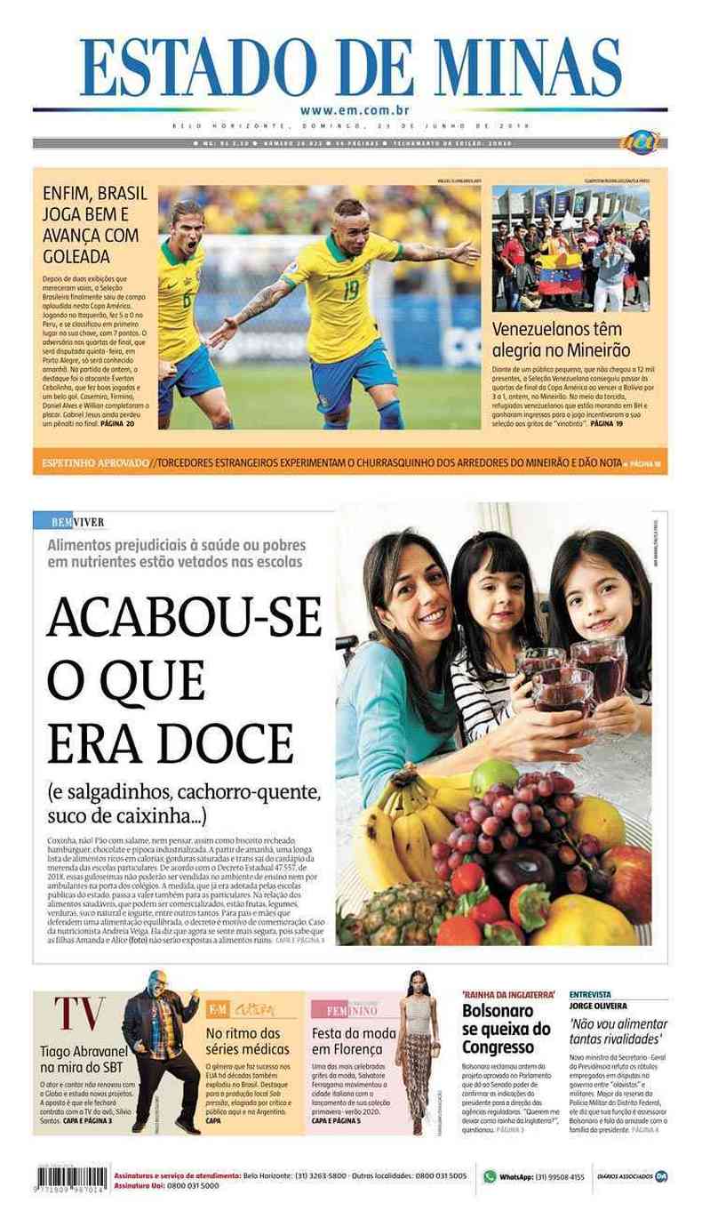 Confira a Capa do Jornal Estado de Minas do dia 23/06/2019(foto: Estado de Minas)