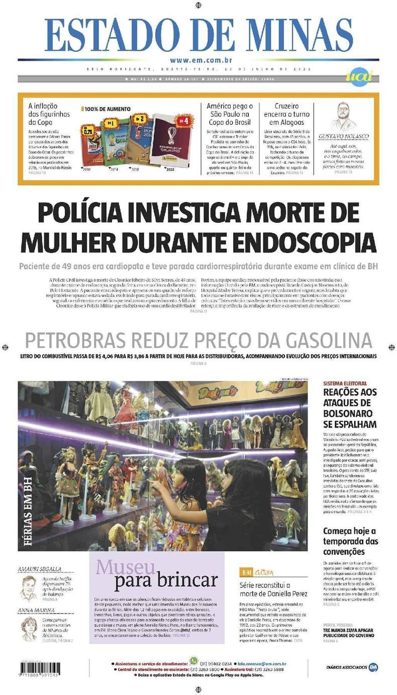Confira a Capa do Jornal Estado de Minas do dia 20/07/2022