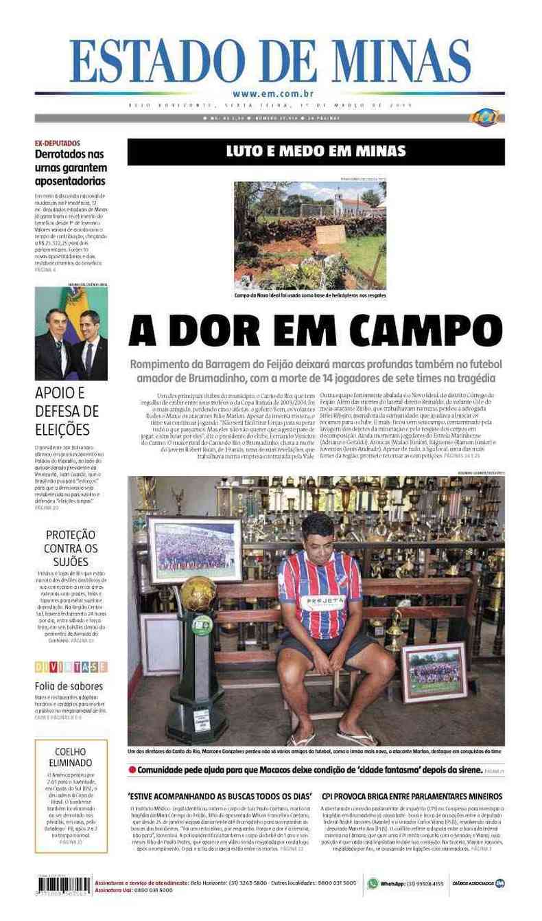 Confira a Capa do Jornal Estado de Minas do dia 01/03/2019(foto: Estado de Minas)