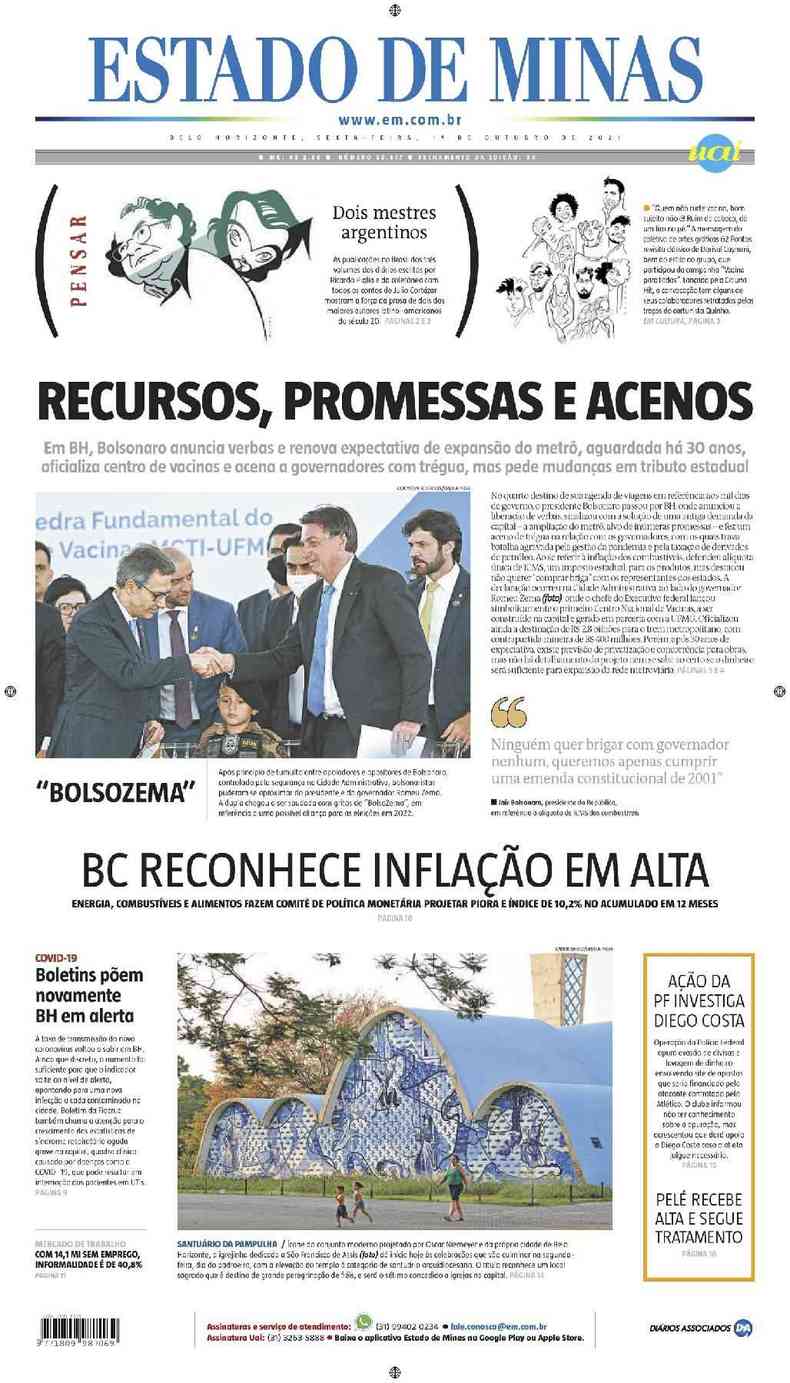 Confira a Capa do Jornal Estado de Minas do dia 01/10/2021
