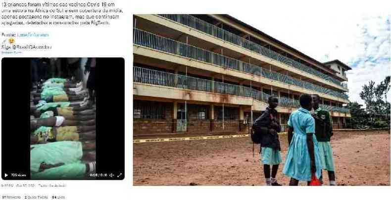 Comparao entre uma captura de tela do contedo viralizado (E) e uma foto da AFP feita na escola Kakamega, em 4 de fevereiro de 2020