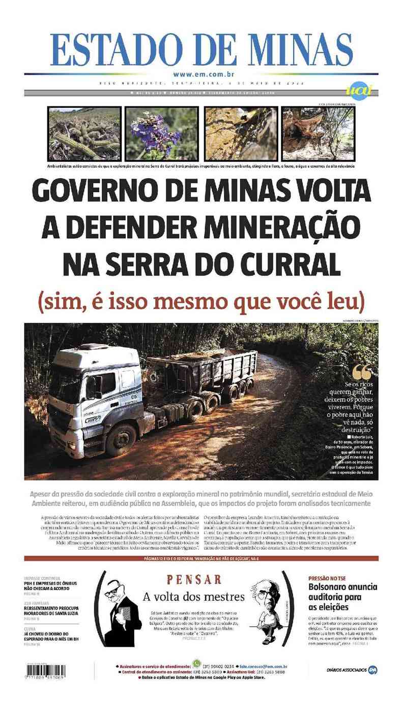 Confira a Capa do Jornal Estado de Minas do dia 06/05/2022