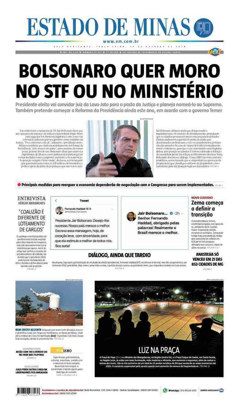 Confira a Capa do Jornal Estado de Minas do dia 30/10/2018(foto: Estado de Minas)