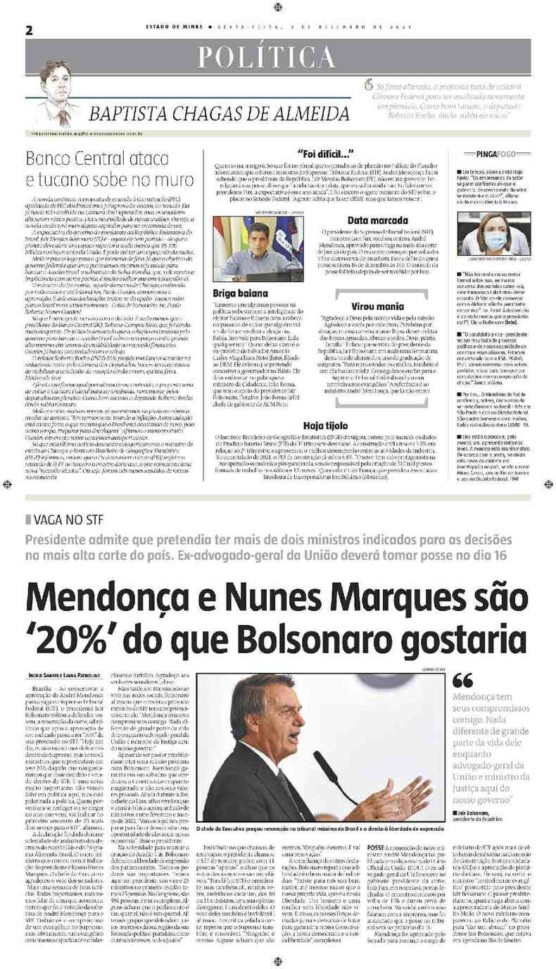 Confira a Capa do Jornal Estado de Minas do dia 03/12/2021