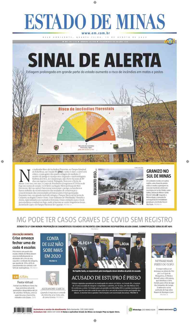 Confira a Capa do Jornal Estado de Minas do dia 19/08/2020(foto: Estado de Minas)