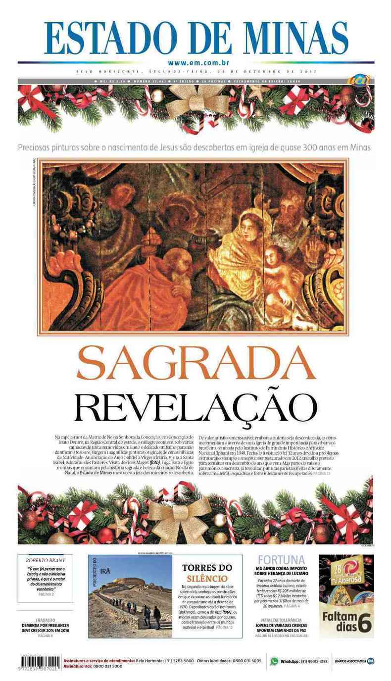 Confira a Capa do Jornal Estado de Minas do dia 25/12/2017