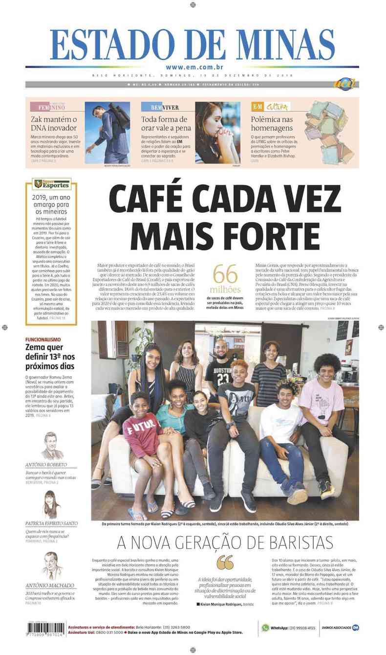 Confira a Capa do Jornal Estado de Minas do dia 15/12/2019(foto: Estado de Minas)