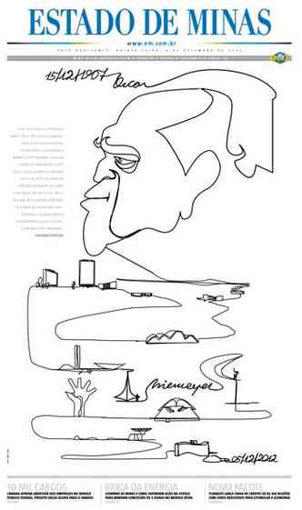 Capa sobre a morte do arquiteto Oscar Niemeyer  finalista na categoria Primeira Pgina (clique para mpliar)(foto: Arte/EM)