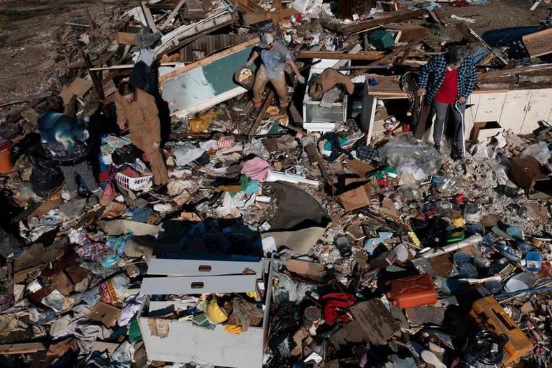 Imagem area de regio atingida por tornado em Mayfield, no Kentucky (EUA)
