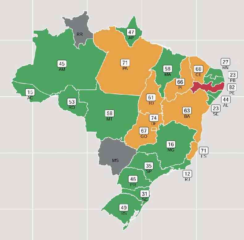 Mapa da ocupação de leitos de UTI covid no Brasil