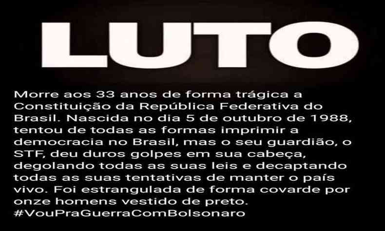 Postagem feita pelo assessor especial de Bolsonaro, Max Guilherme Machado Moura, atacando o STF(foto: Reproduo/Instagram )