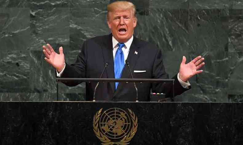O presidente americano Donald Trump discursa nesta tera-feira na Assembleia Geral da ONU (foto: AFP / TIMOTHY A. CLARY )