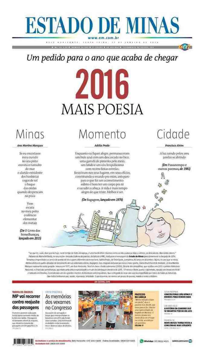 Confira a Capa do Jornal Estado de Minas do dia 01/01/2016