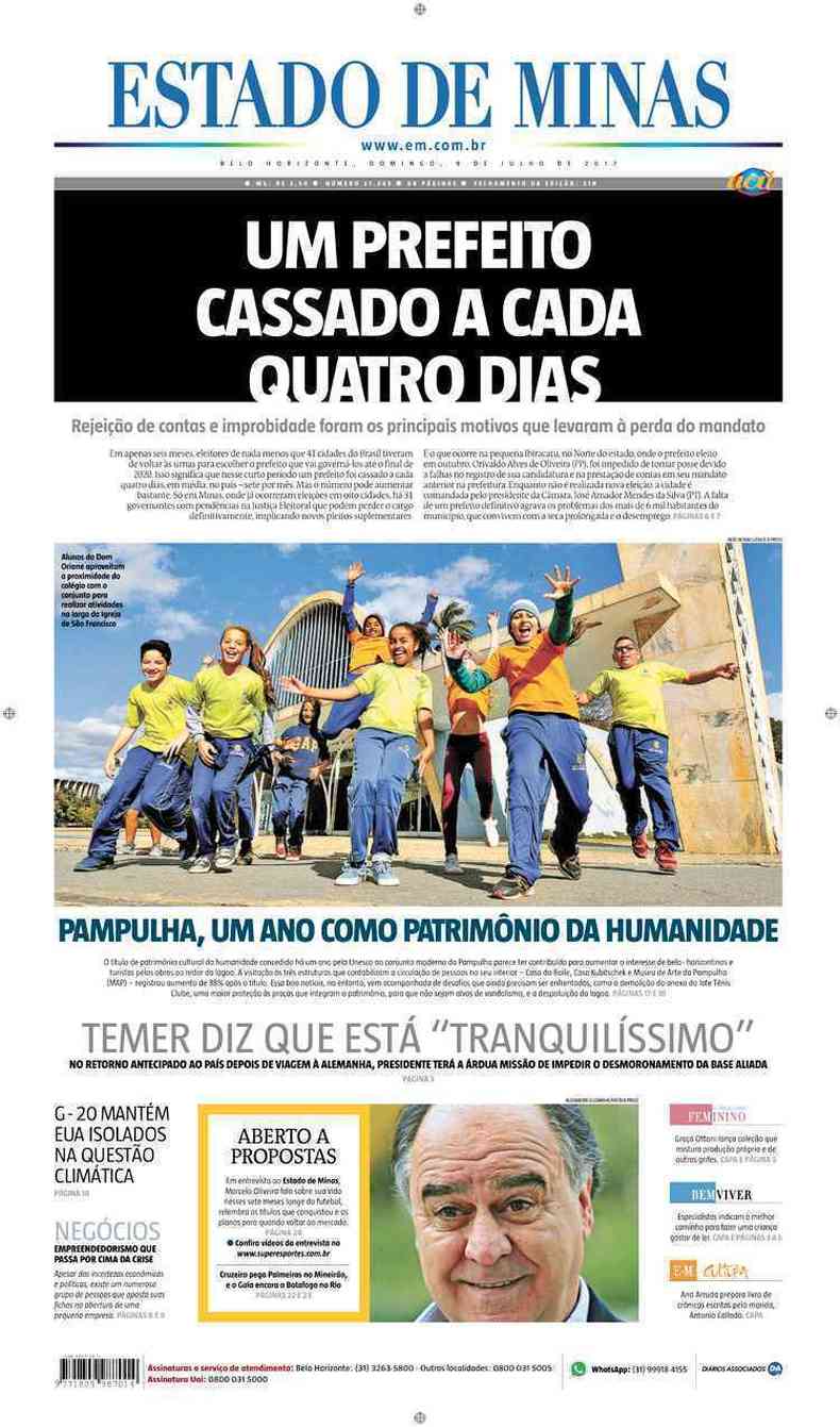 Confira a Capa do Jornal Estado de Minas do dia 09/07/2017