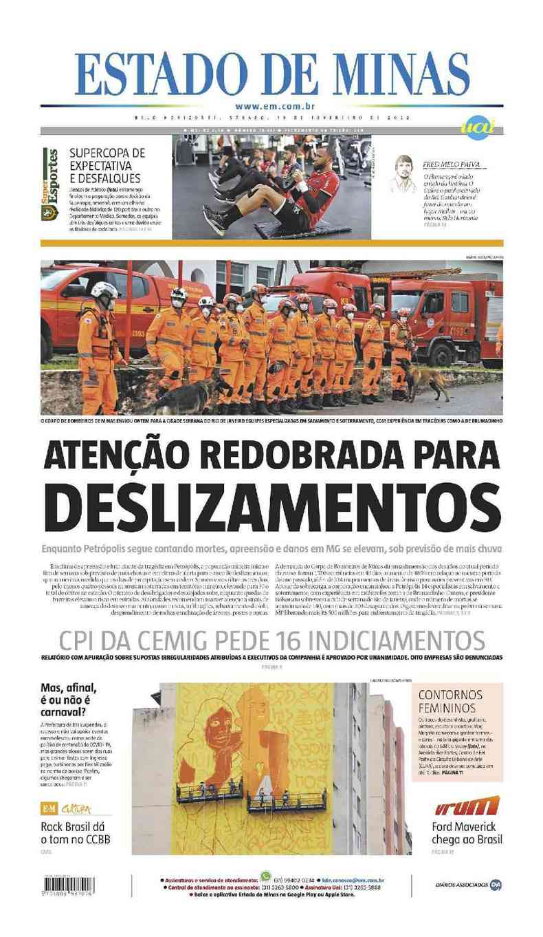 Confira a Capa do Jornal Estado de Minas do dia 19/02/2022