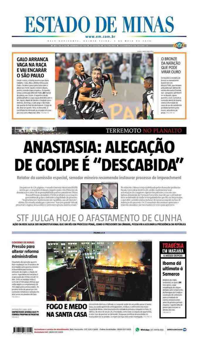 Confira a Capa do Jornal Estado de Minas do dia 05/05/2016