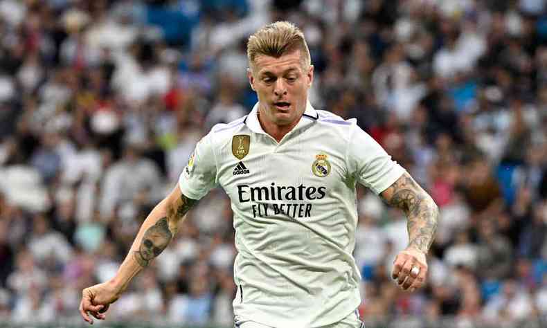 O meio-campista alemo do Real Madrid, Toni Kroos, durante partida contra o Rayo Vallecano, pelo Campeonato Espanhol, no Santiago Bernabu