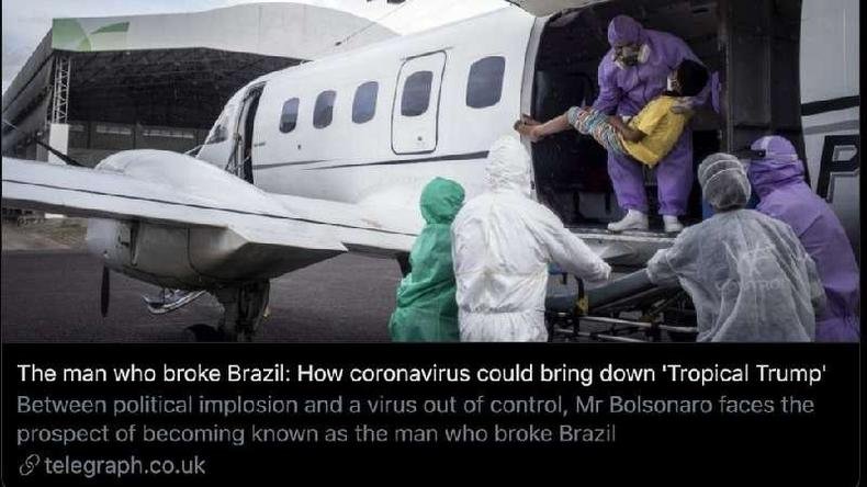 O jornal conservador The Telegraph diz que Bolsonaro pode ficar conhecido como 'o homem que quebrou o Brasil'(foto: Reprodu��o/ Telegraph)