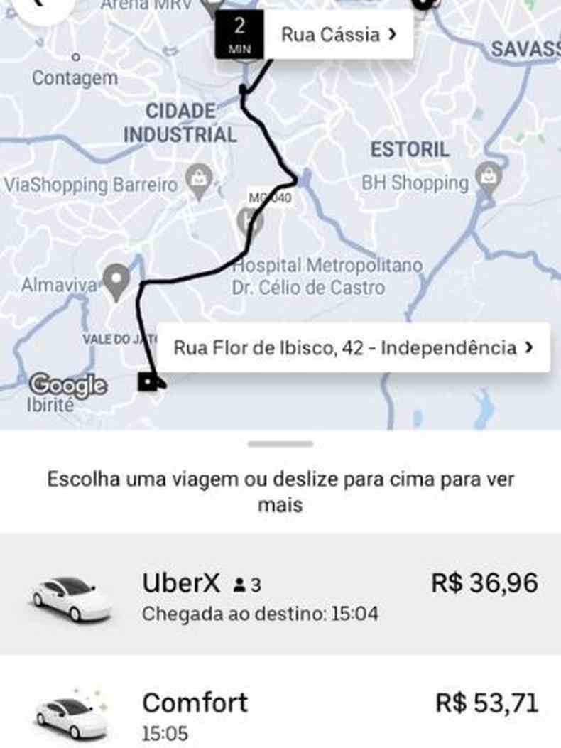 Simulao no aplicativo de corrida Uber em dia de greve 
